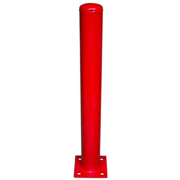 Rampaal met voetplaat, 114x1000mm rood gecoat, beschermpaal